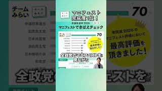 チームみらいのマニフェストが、全政党中で最高評価をいただきました！