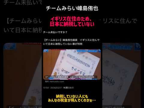 チームみらい峰島侑也氏、イギリス在住のため、日本に納税していない