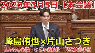 【チームみらい】峰島侑也×片山さつき|本会議質疑(2026/3/5)|EBPM・ひとり親控除・児童扶養手当