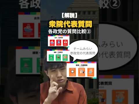 【解説】衆院代表質問、各政党の質問比較(国民、チームみらい、参政党)#shorts #参政党 #国民民主党 #チームみらい